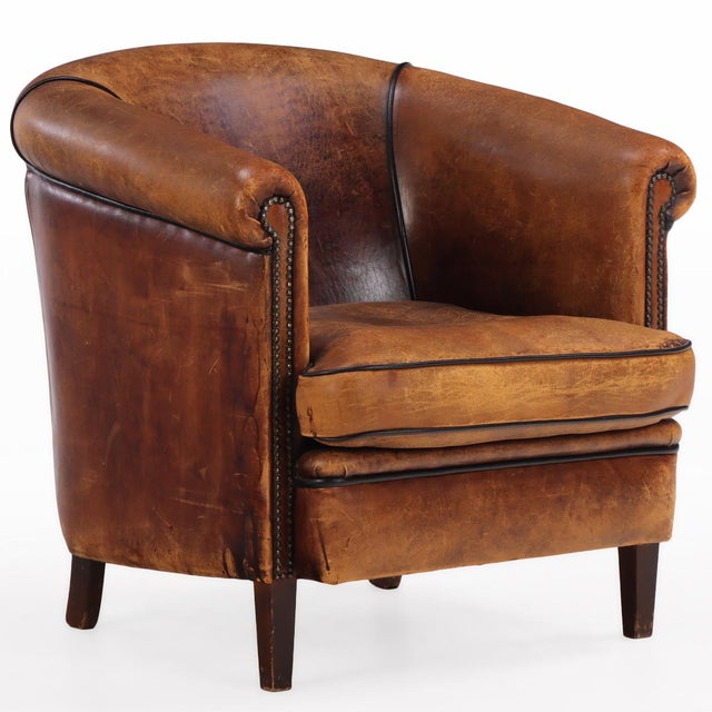 Art Deco Dutch Art Deco Style Leather Club Chair, C. 1960. For Sale - Image 3 of 8