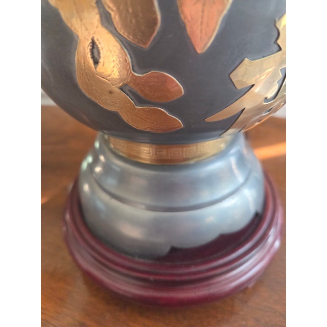 Metal Vintage Pewter & Brass Asian Chinoiserie Jar Lamp For Sale - Image 7 of 11