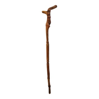 Vintage Carved Wood Spirit Walking Cane For Sale