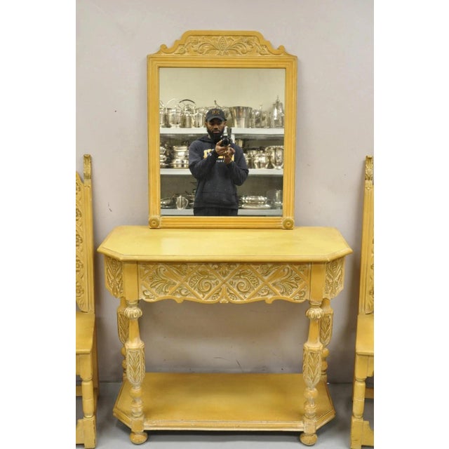 Vintage Gothic Renaissance Revival Painted Hall Altar Console Table Chair Set - 4 Pc Set. Listing includes a single...