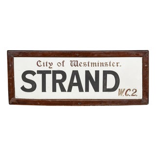 Framed Enamelled Metal London Street Sign for WC2 Strand, 1917 For Sale