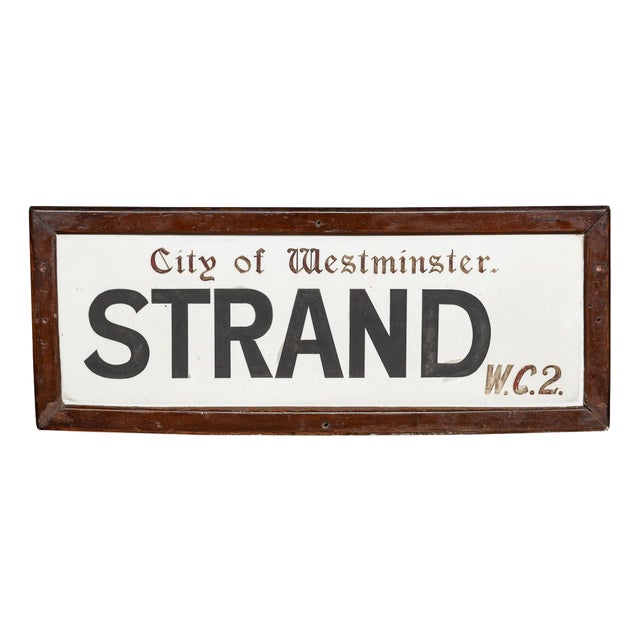 Framed Enamelled Metal London Street Sign for WC2 Strand, 1917 For Sale
