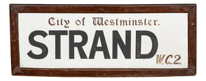 Framed Enamelled Metal London Street Sign for WC2 Strand, 1917