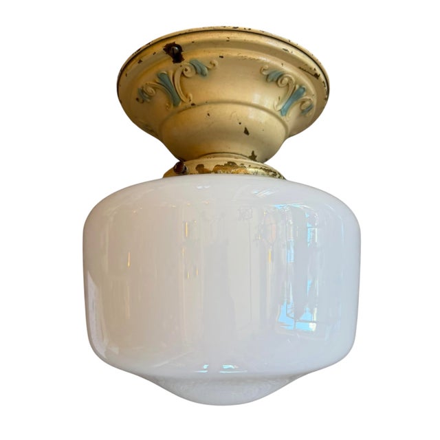 Antique Original Patina Polychrome Painted Schoolhouse Flushmount For Sale In Los Angeles - Image 6 of 6