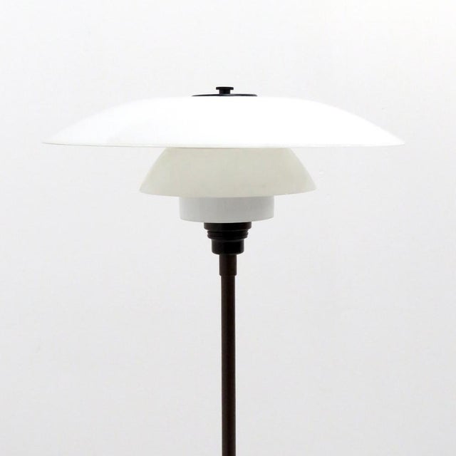 Rare, early floor lamp by Poul Henningsen for Louis Poulsen with two layer opaline glass PH 4/3 shade set, Bakelite socket...