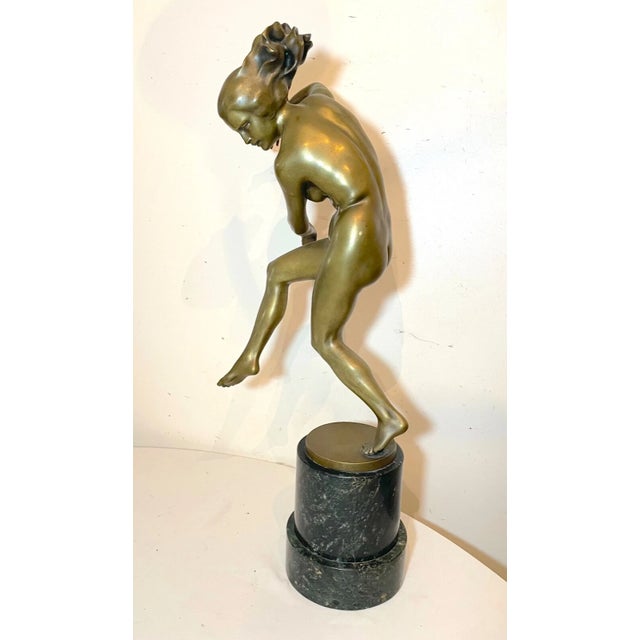 Large Antique Austrian 1800's Karl Perl Figural Nude Art Deco Lady Bronze Statue For Sale - Image 4 of 12