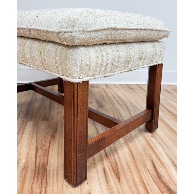 Vintage Pillow Top Tufted Tweed Upholstered Wood Bench For Sale - Image 10 of 11