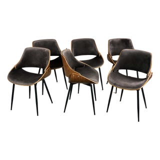 Scandinavian Chairs in Wood and Velvet, 2000s, Set of 6 For Sale