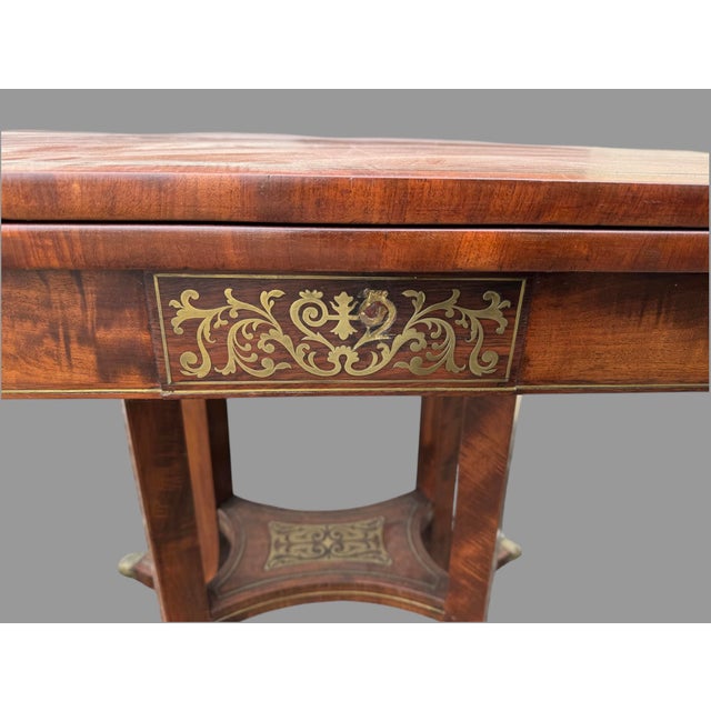Mid 19th Century Antique English Regency Mahogany Game Card Table W Brass Inlay For Sale - Image 4 of 12