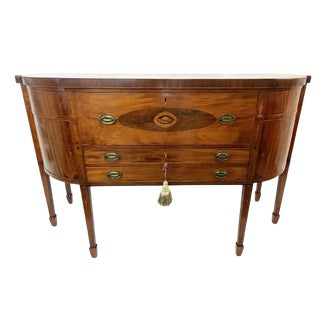 19th Century Sheraton Style Mahogany Bowfront Butler's Sideboard With Secretary Desk, Locks and Keys For Sale