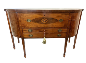 19th Century Sheraton Style Mahogany Bowfront Butler's Sideboard With Secretary Desk, Locks and Keys