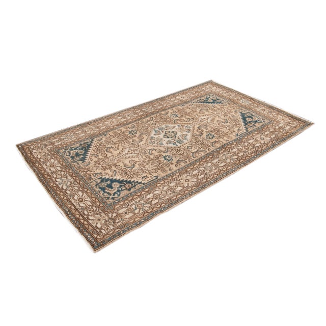 Beige Early 20th Century Vintage Handmade Beige Medallion Wool Rug For Sale - Image 8 of 9