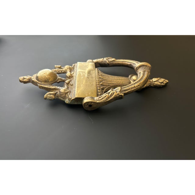 Vintage Solid Brass Neoclassical Door Knocker With Figural & Urn Motifs For Sale - Image 4 of 5