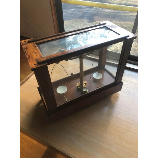 1940s Apothecary Scale in Glass Enclosure For Sale - Image 4 of 13