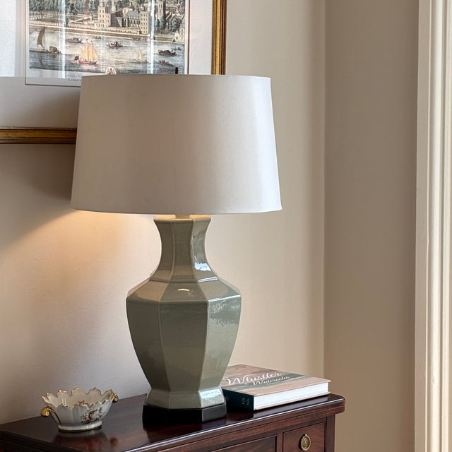 Mid-20th Century Crackle-Glazed Celadon Table Lamp For Sale - Image 16 of 17