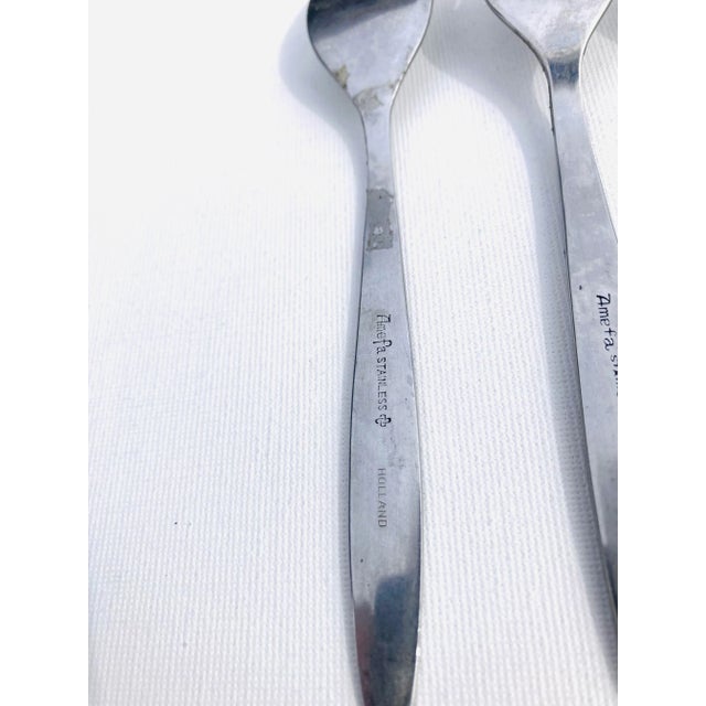 Midcentury Amefa Stainless Steel " Tulip Time " Pattern Dessert Forks- Set of 4 For Sale - Image 4 of 6