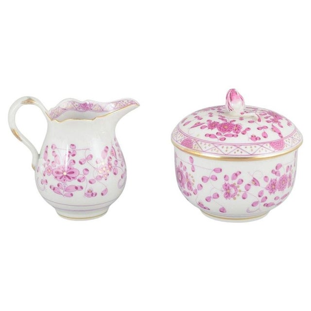 Early 20th Century Pink Indian Porcelain Sugar Bowl and Cream Jug from Meissen, Set of 2 For Sale - Image 6 of 6