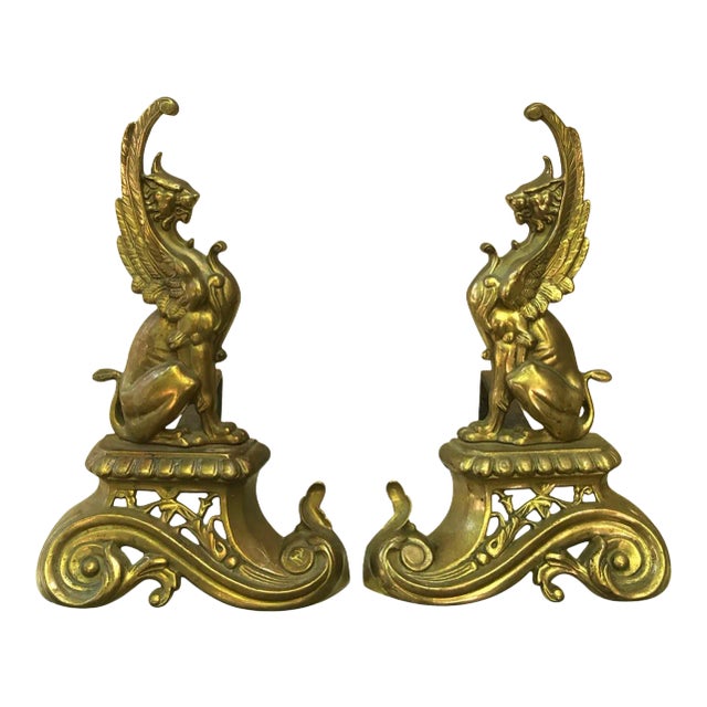 Brass Andirons Sphynges, circa 1880 - a Pair For Sale