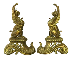 Brass Andirons Sphynges, circa 1880 - a Pair