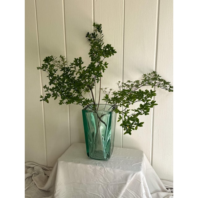 1960s Vintage 1960s Blenko Style Green Cast Glass Sculptural Vase For Sale - Image 5 of 5
