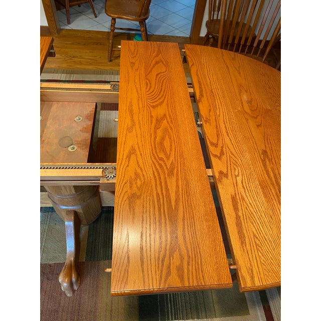 Mid 20th Century Oval Tom Seely Natural Solid Oak Double Pedestal Claw