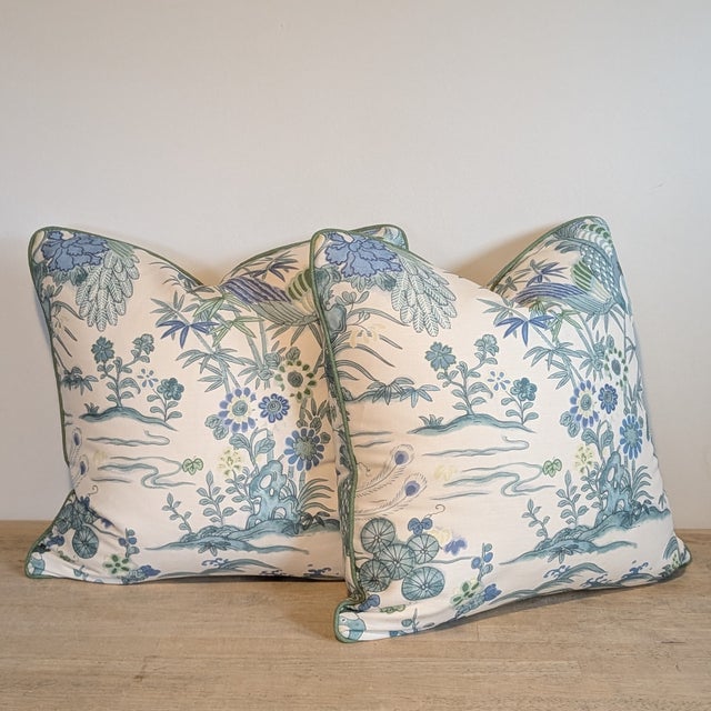 Lee Jofa Lee Jofa Sakura Print Pillows in Teal - Pair For Sale - Image 4 of 7