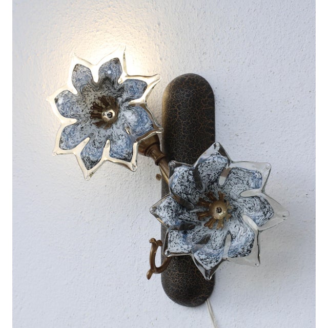 1970s Murano Wall Light Black Flowers - Set of 2 For Sale - Image 4 of 15