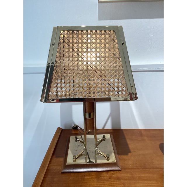 1970s Brass and Wicker Table Lamp, 1970s For Sale - Image 5 of 14