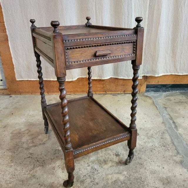 1920s Antique English Barley Twist Tea Trolley With Drawer For Sale - Image 13 of 13