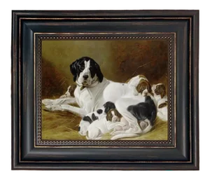 "The New Litter" Contemporary Reproduction Print on Canvas After Richard Ansdell, Framed