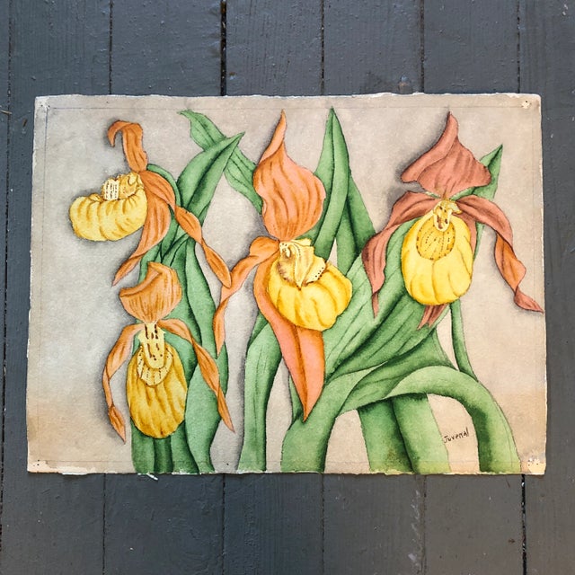 1950s Original Vintage Still Life Painting With Irises Signed For Sale - Image 5 of 5