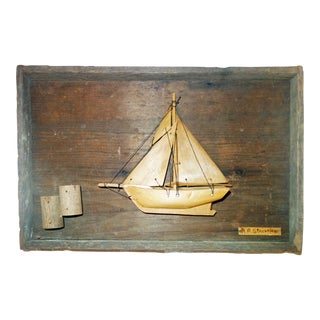 Vintage Hand-Carved Folk ArtSailboat Diorama For Sale