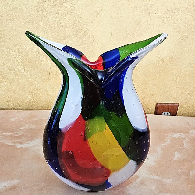 Murano‑Style Multicolored Hand‑Blown Art Glass Vase, 13" For Sale - Image 16 of 18