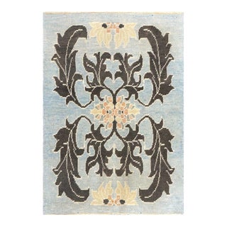 21st Century Turkish Donegal Oushak 4x6 Light Blue & Black Handmade Area Rug #1141501 For Sale