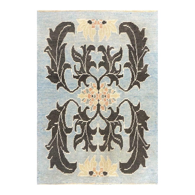 21st Century Turkish Donegal Oushak Hemp and Wool 4x6 Light Blue & Charcoal Handmade Area Rug #1141501 For Sale