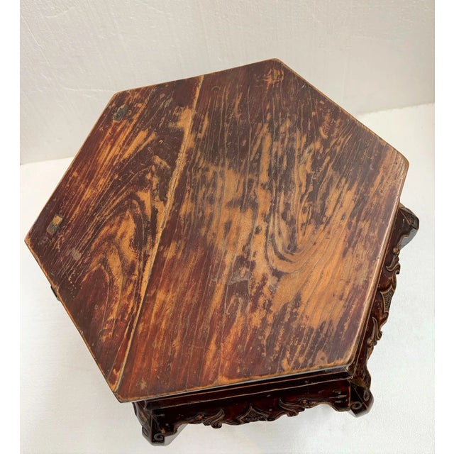 Mid 19th Century Chinese Antique Hexagonal Side Table With Natural Patina For Sale - Image 9 of 13