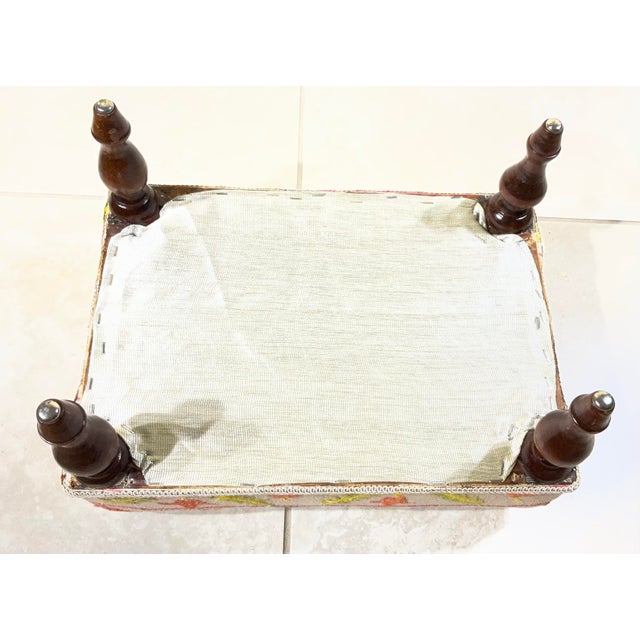 Antique Suzani Embroidered Footstool – Silk Hand-Stitched Needlepoint For Sale - Image 9 of 15