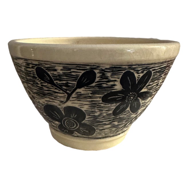 Vintage Hand Carved Ceramic Bowl in Sgraffito Technique - Signed For Sale - Image 10 of 12