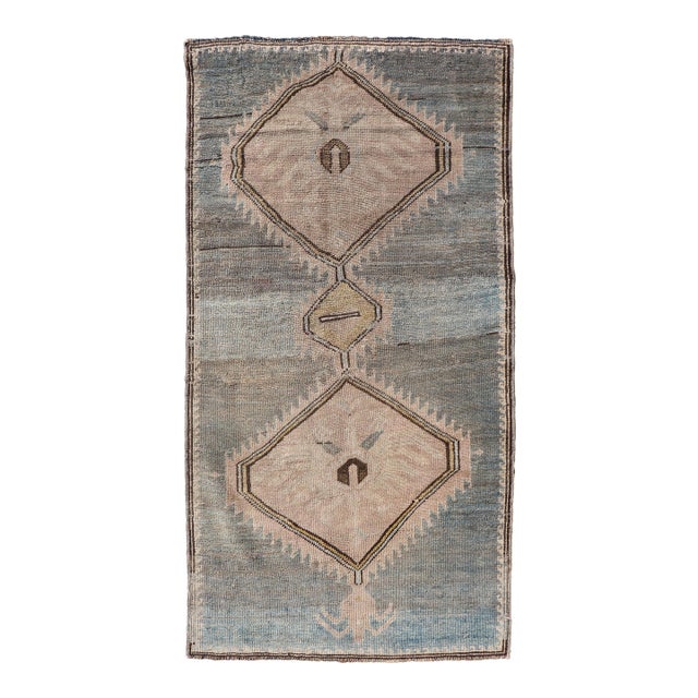 Antique Turkish Kars Rug With Geometric Medallions in Taupe and Faded Blue For Sale