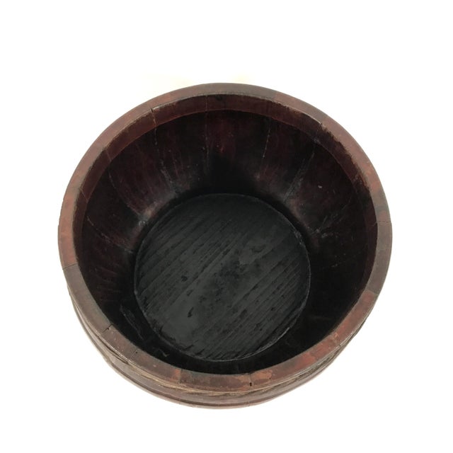 Brown Late 19th Century Qing Dynasty Chinese Banded Wood Storage Box With Foo Lion Signed & Sealed For Sale - Image 8 of 9