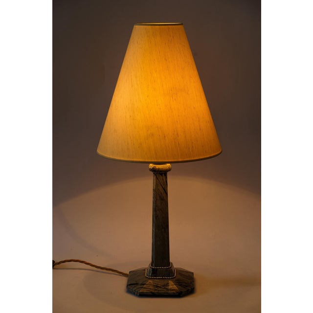 Gray Art Deco Marble Table Lamp with Brass Parts and Fabric Shade, Vienna, 1920s For Sale - Image 8 of 12