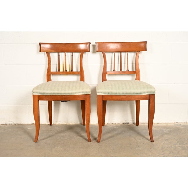 Kindel Furniture Regency Solid Cherry Wood Klismos Side Chairs or Dining Chairs, Pair For Sale - Image 15 of 15