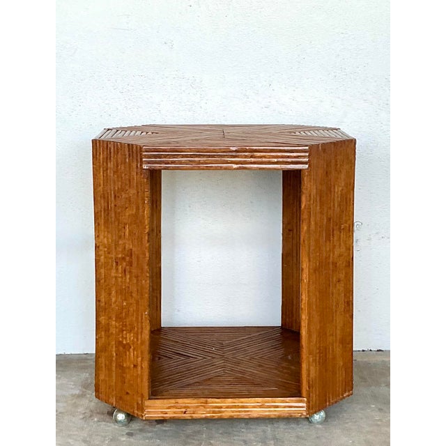 Vintage Cross Hatched Pretzel Rattan Bar Cart For Sale - Image 4 of 12