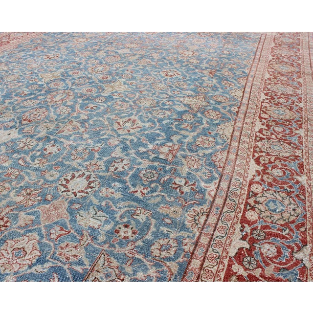 Antique Persian Malayer Rug With Floral Lattice Design in Sky Blue and Soft Red For Sale - Image 9 of 9