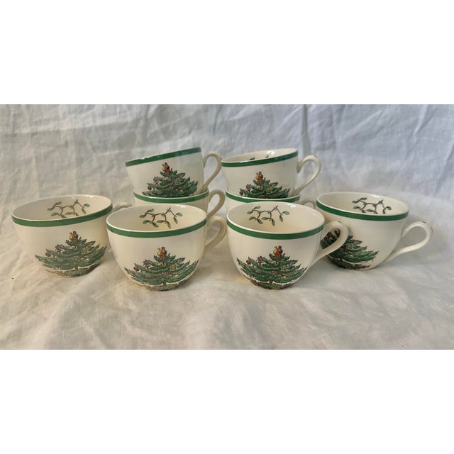 Spode "Christmas Tree" Cup & Saucer Set of 8 For Sale - Image 11 of 11