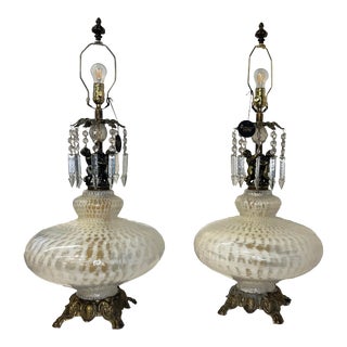 Vintage Ornate Crystal and Brass Table Lamps - Set of 2 For Sale