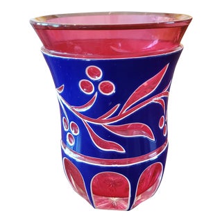 Antique Bohemian Glass Moser Ruby to Blue Overlay Goblet For Sale