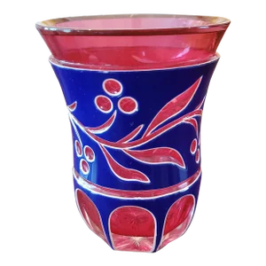 Antique Bohemian Glass Moser Ruby to Blue Overlay Goblet