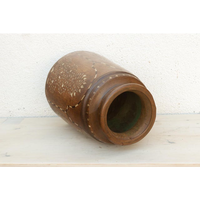 Wood Tall Antique Inlay Medallion Pot For Sale - Image 7 of 9