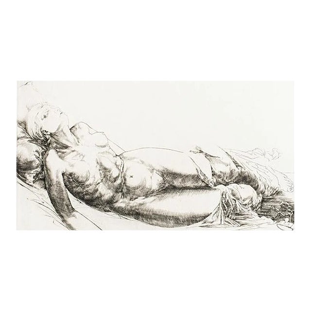 Femme Allongée / Lying Woman - Original Etching and Drypoint by J.P. Velly 1969 For Sale